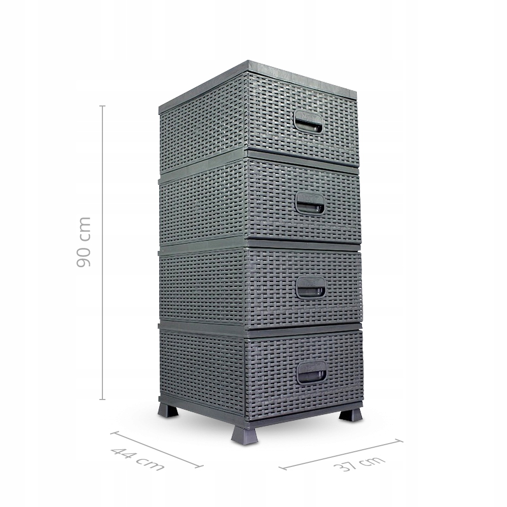 KOMODA SZAFKA REGAŁ PLASTIKOWY Z 4 SZUFLADAMI DO ŁAZIENKI SZARA RATTAN M3 Kolor mebla odcienie szarości