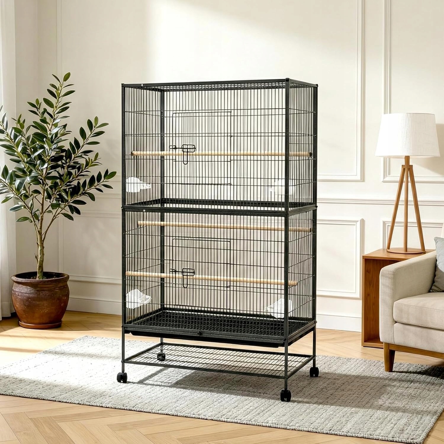 Klec pro ptáky, kovová klec pro ptáky, 155 × 92 × 57 cm, černá