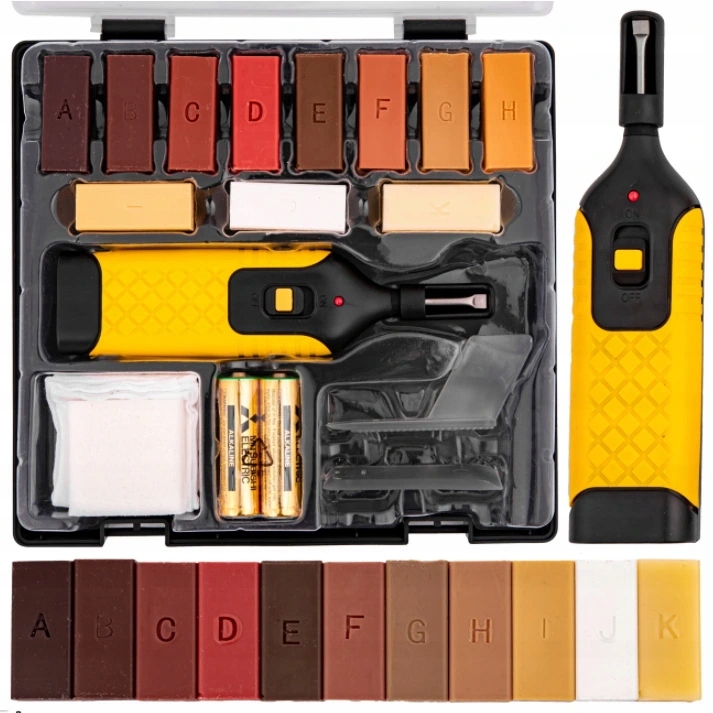 ZESTAW DO NAPRAWY PANELI PODLÓG MEBLI RYS DREWNA WOSK NAPRAWCZY + 2 Bateria