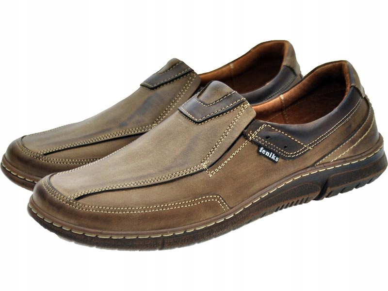 MĘSKIE POLSKIE MOKASYNY SKÓRZANE 102 BRĄZ 42 Marka inna