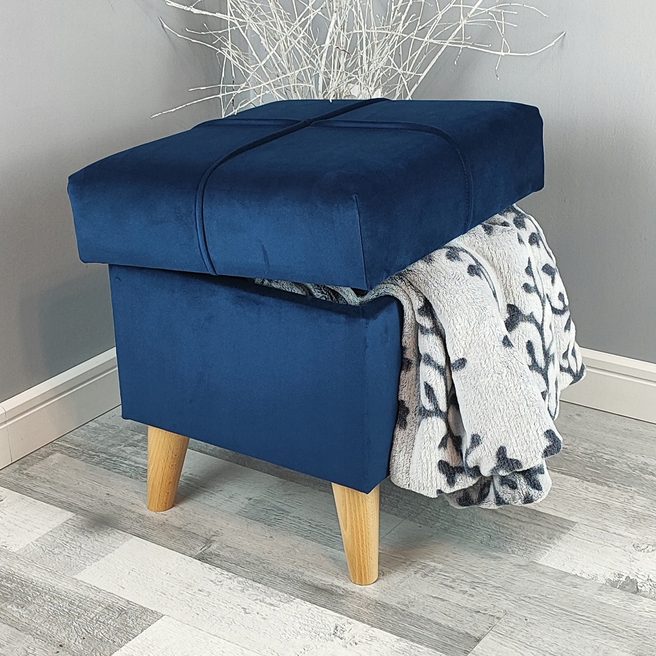 Taburet S Úložným Prostorem A Úložným Prostorem, Otevíratelná Podnožka, Kufr, Truhla, Tmavě Modrá