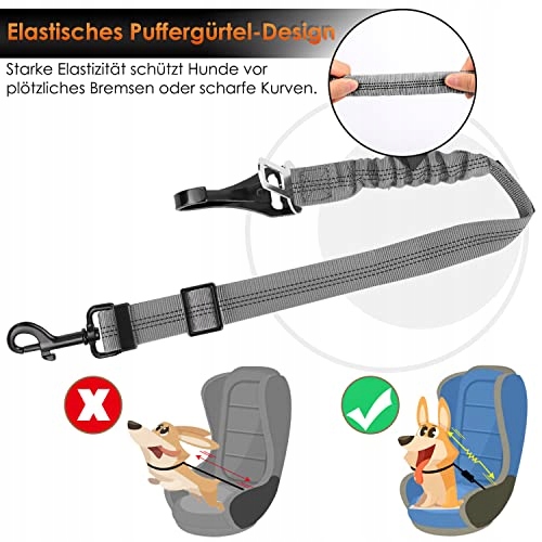 Eyein Bezpečnostní pás pro psy 3v1 Elastický nylon 90 cm Šedý
