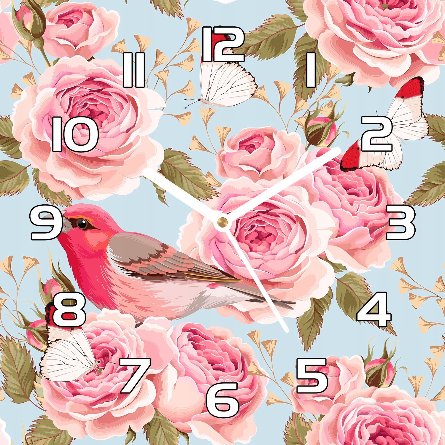 

Zegar szklany Róże angielskie i ptaki sztuka 30x30