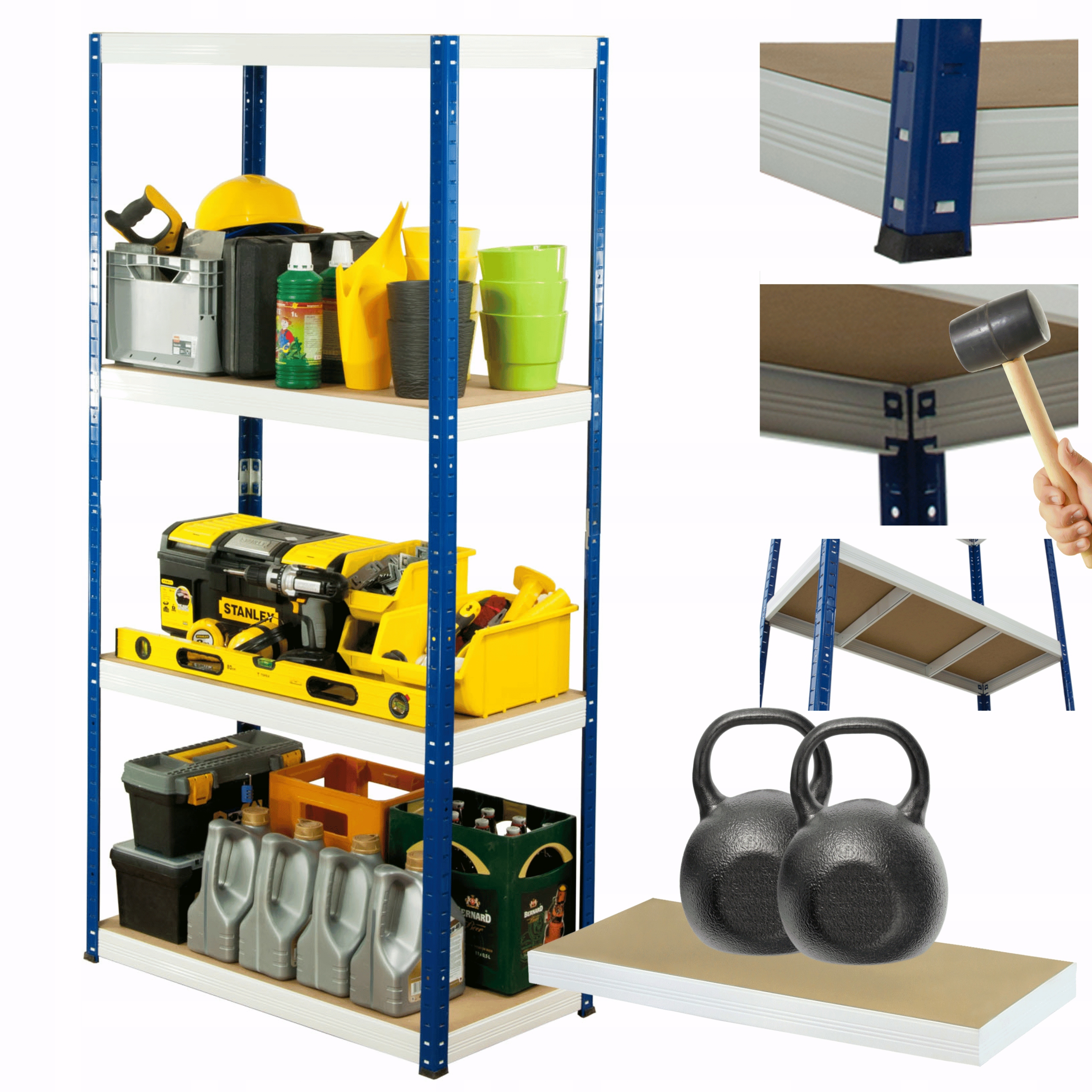 Kovový skladovací regál garážový stojan Helios 180x90x50 cm 4Px275 kg