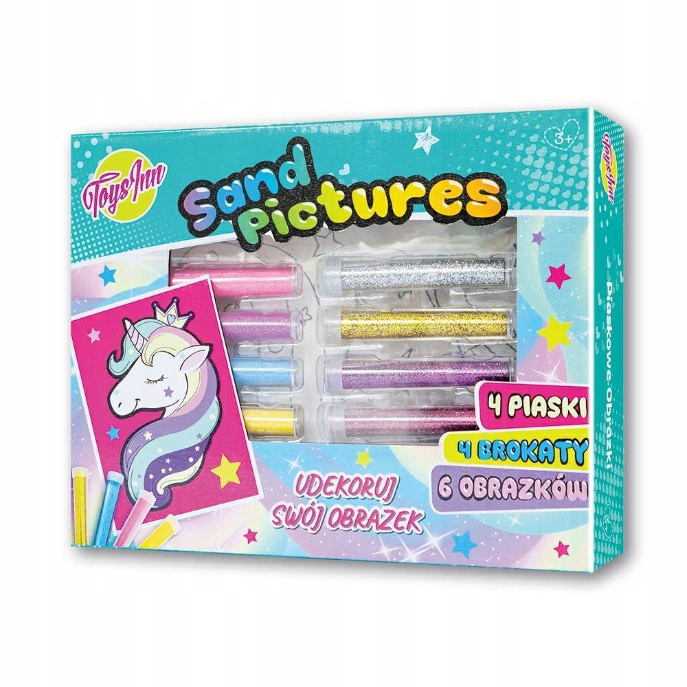 PIASKOWE OBRAZKI JEDNOROŻEC 6 obrazków brokaty