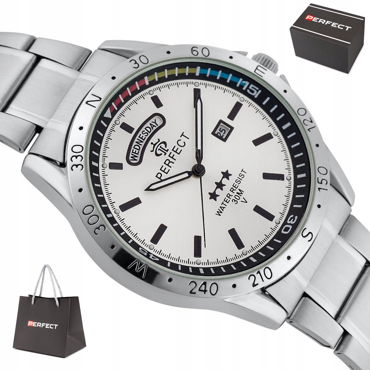 Pánské Klasické Sportovní Stříbrné Hodinky Perfect Na Náramku B937-01