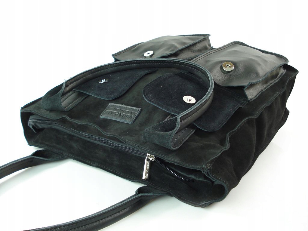 ZAMSZOWA TORBA VERA PELLE SHOPPER BAG CZARNA Kolor wielokolorowy