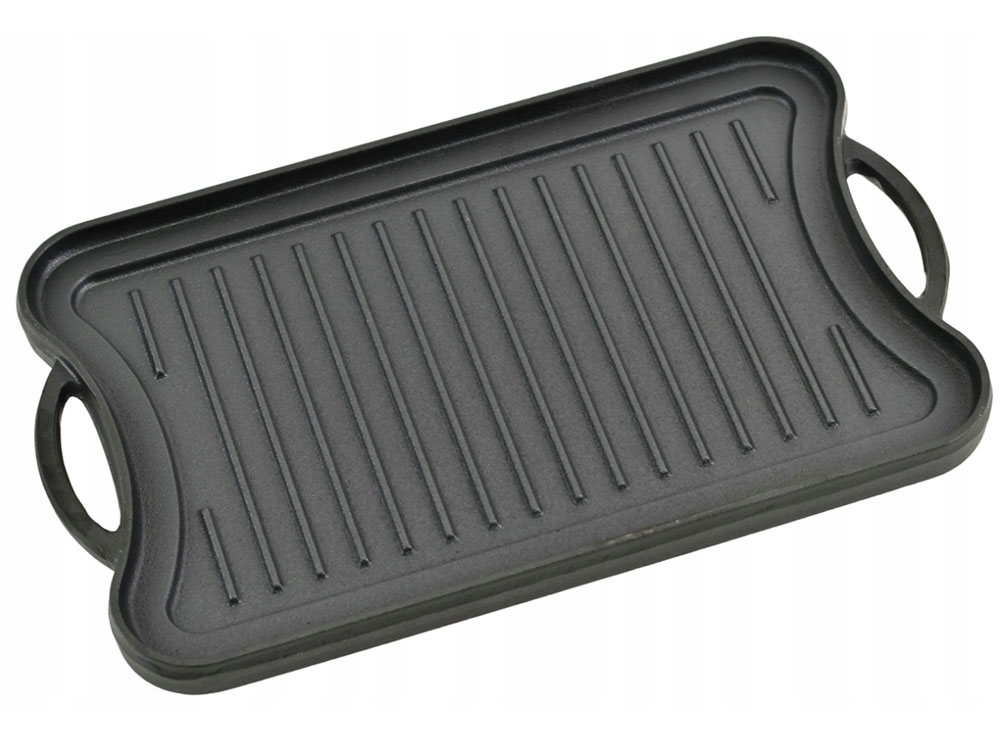 Płyta ŻELIWNA Dwustronna RUSZT na grill ognisko Patelnia Grillowa 42x26 cm Kształt prostokątny