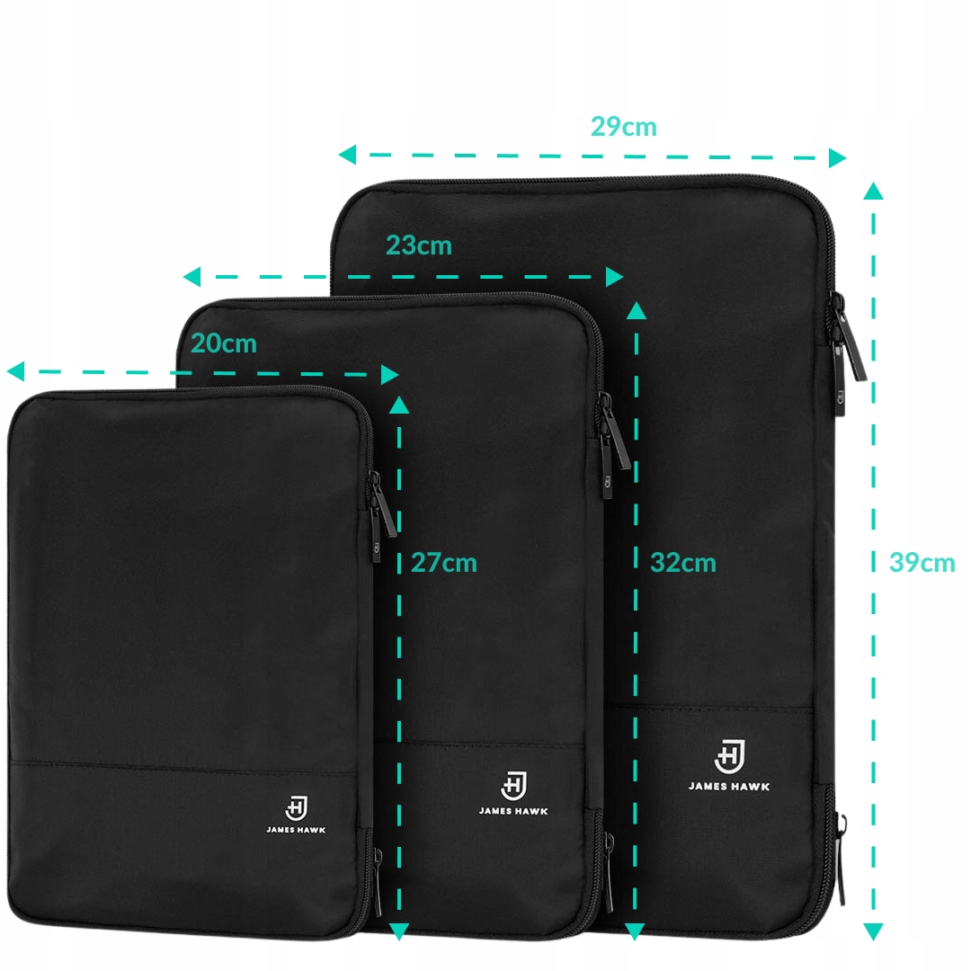 James Hawk Packing Cubes Organizery kompresyjne podróżne 3 sztuki Model Packing Cubes
