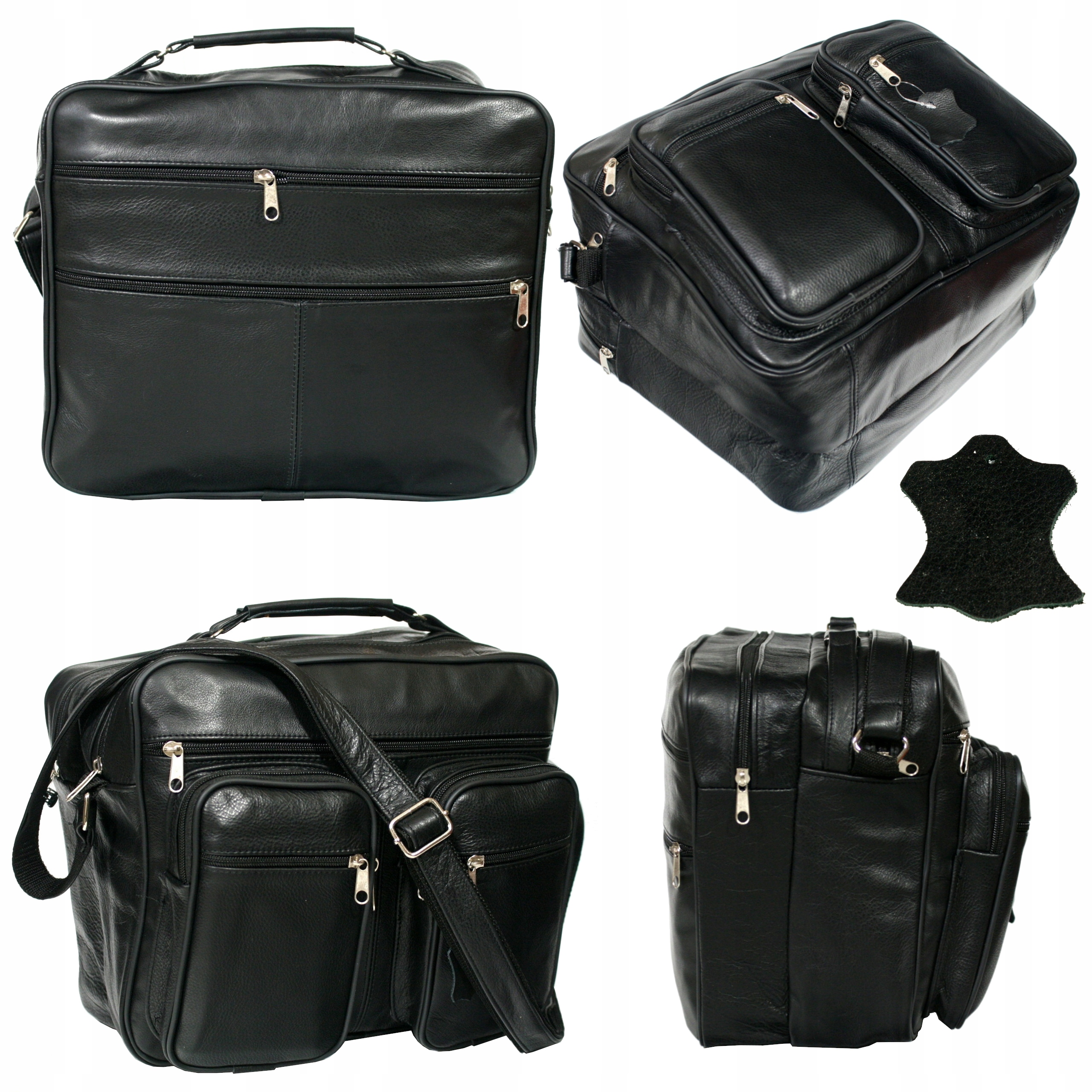 Torba skórzana męska czarna na ramię z rączką listonoszka polska produkcja