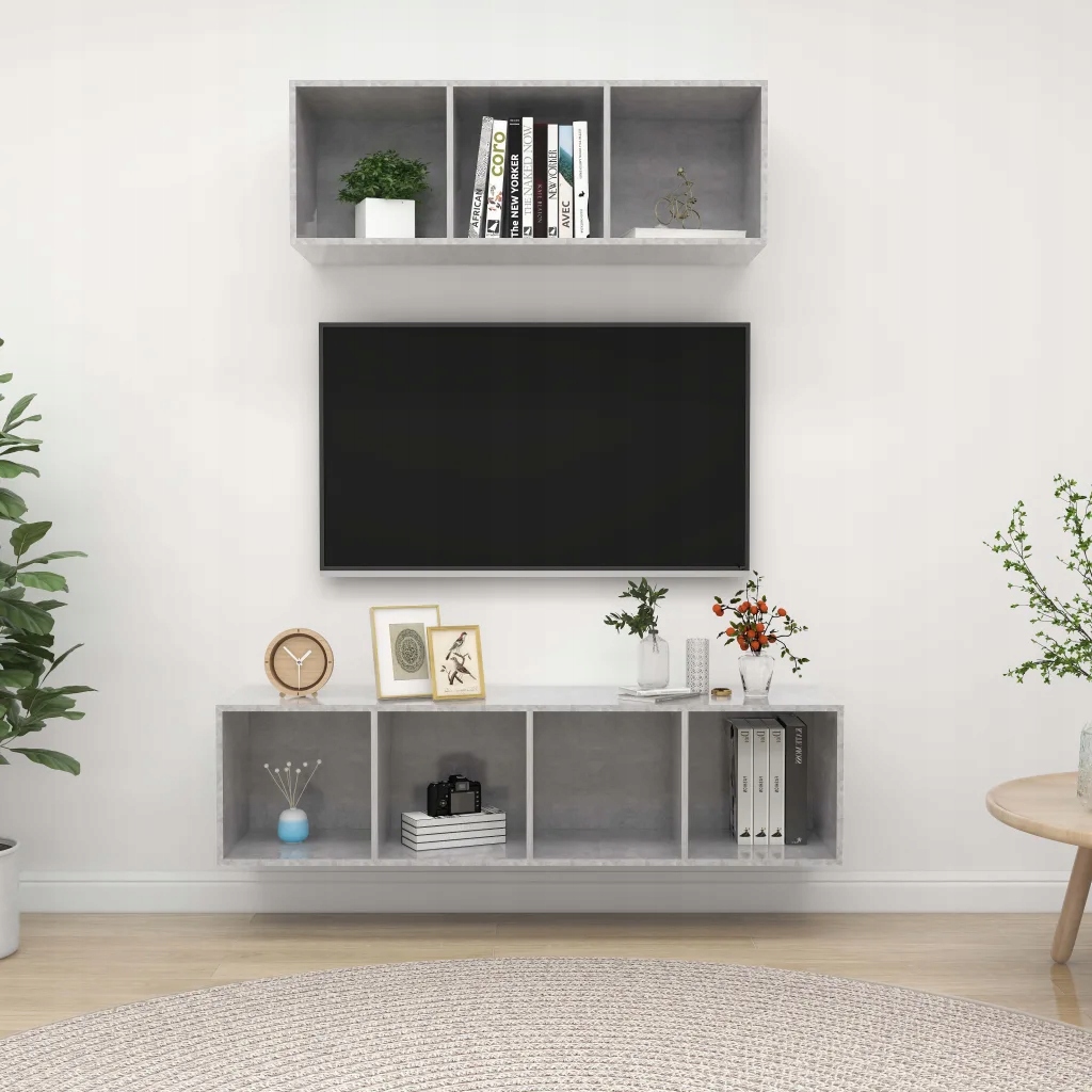 2dílný set Tv skříněk betonově šedý dřevotříska Šedá 3079794