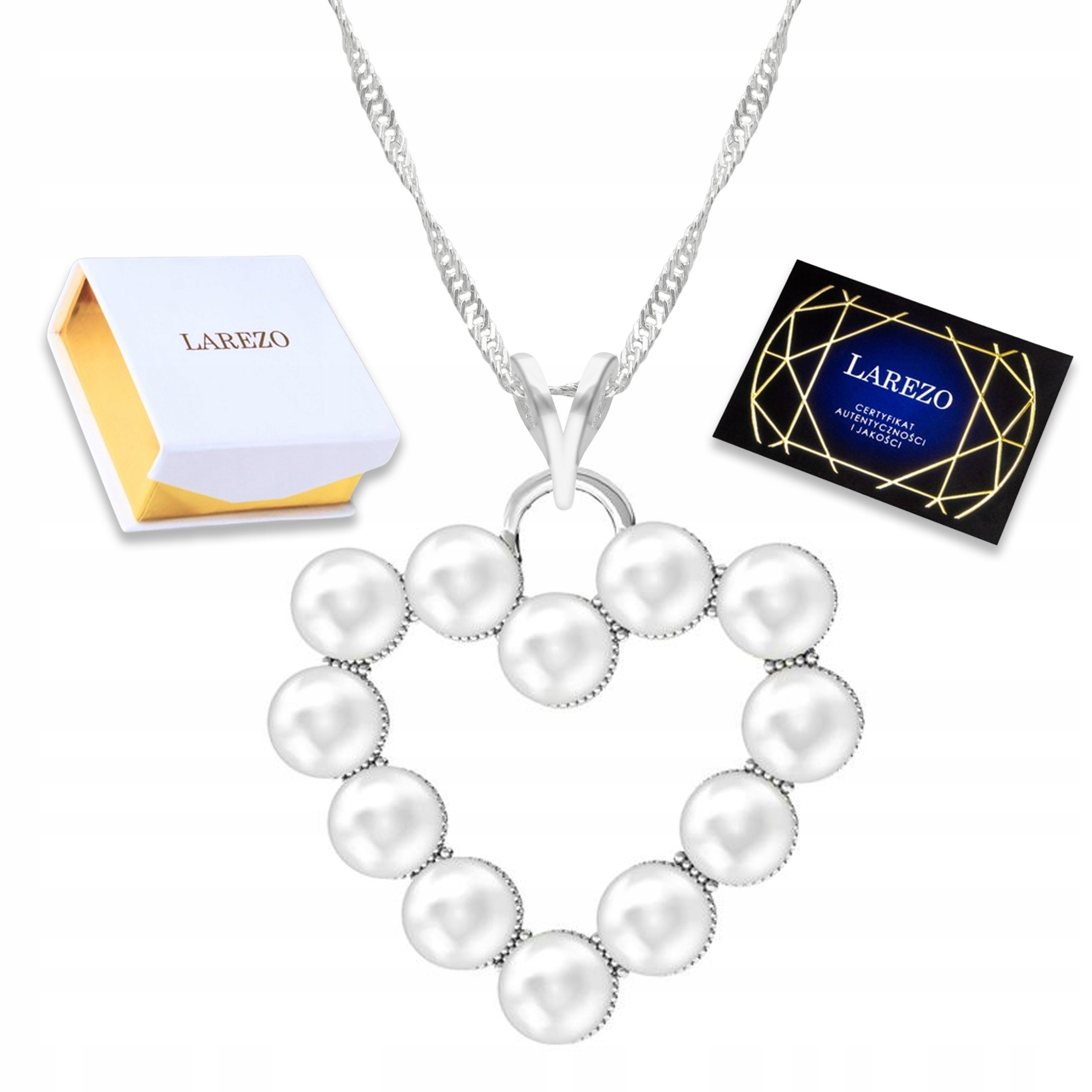 Stříbrný náhrdelník Srdce Perly Bílé Perličky Korály Láska Stříbro 925