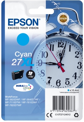 Epson Singlepack Cyan 27XL DURABrite Ultra Ink C13T27124012