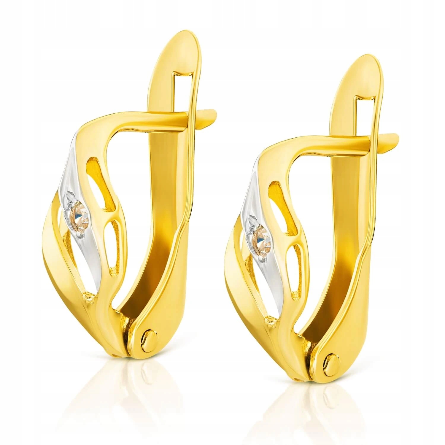 Zlaté Náušnice 585 Klasické Se Zirkony Na Anglickém Zapínání, Jemné