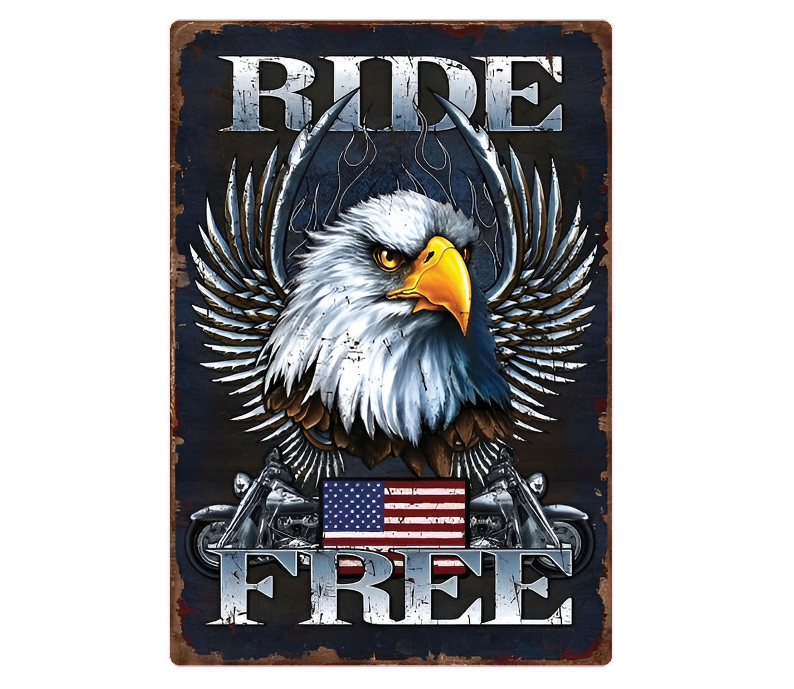 Naklejka Orzeł Skrzydła Motocykl Eagle Chopper Ride Free Flaga Usa Uv
