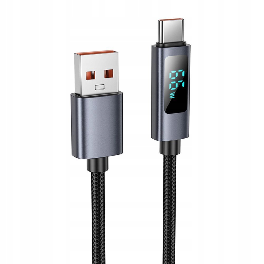 Kabel Usb A do Usb C Hoco 5A z wyświetlaczem 1 m X112 czarny