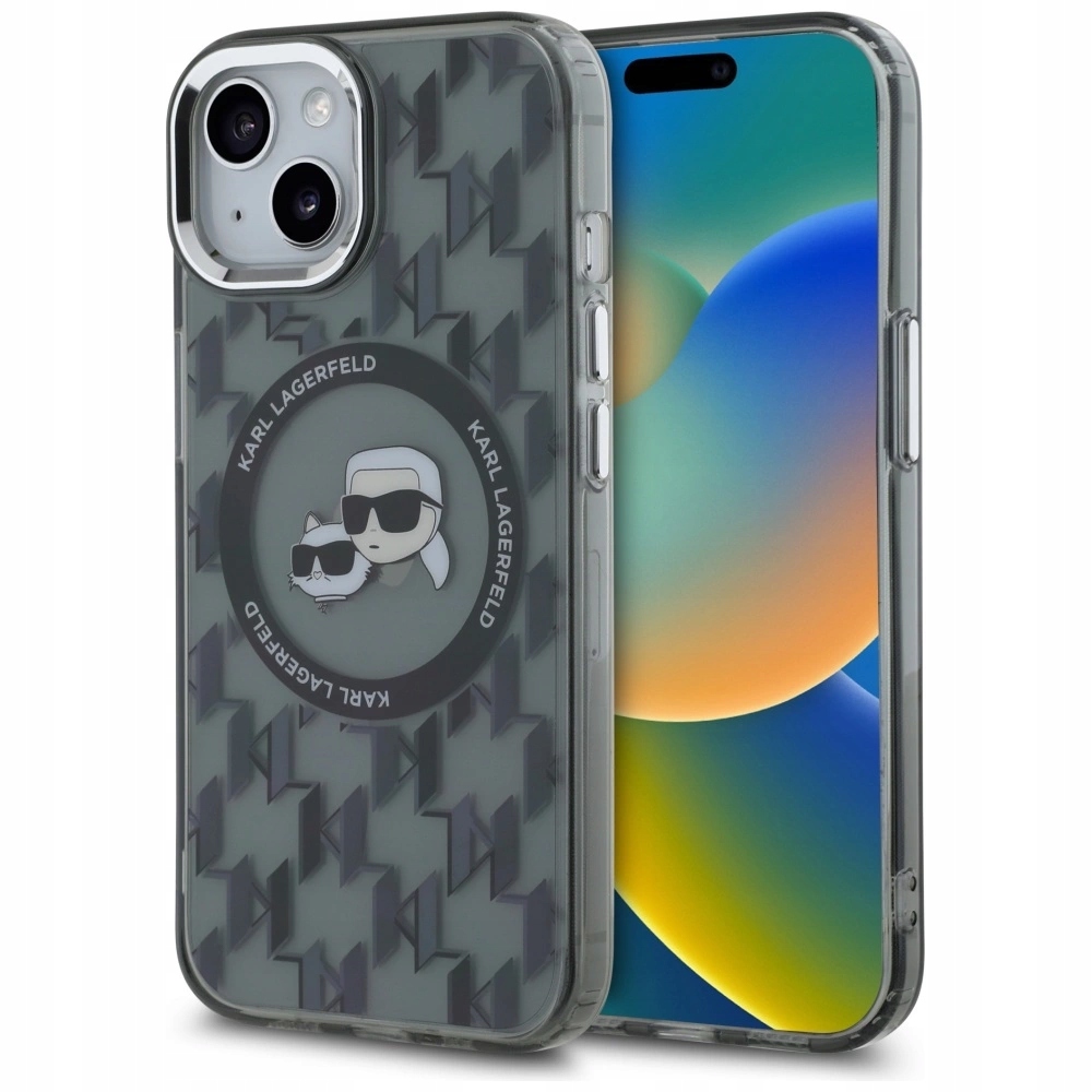 Pouzdro Karl Lagerfeld IML Monogram Karl & Choupette Head MagSafe pro iPhone 15