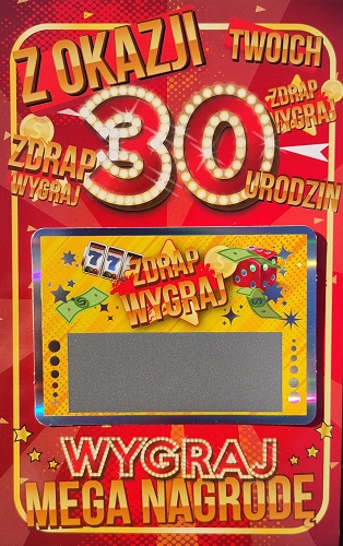 

Na 30 urodziny Kartka zdrapka Wygrana urocza JCX24