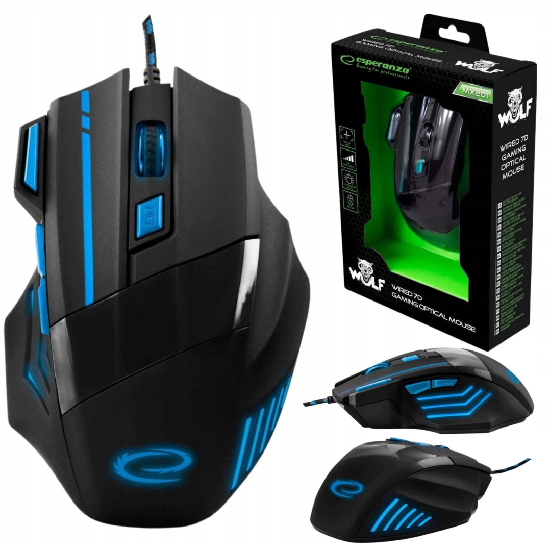 NIEBIESKA MYSZ GAMINGOWA DLA GRACZY 2400 DPI LED