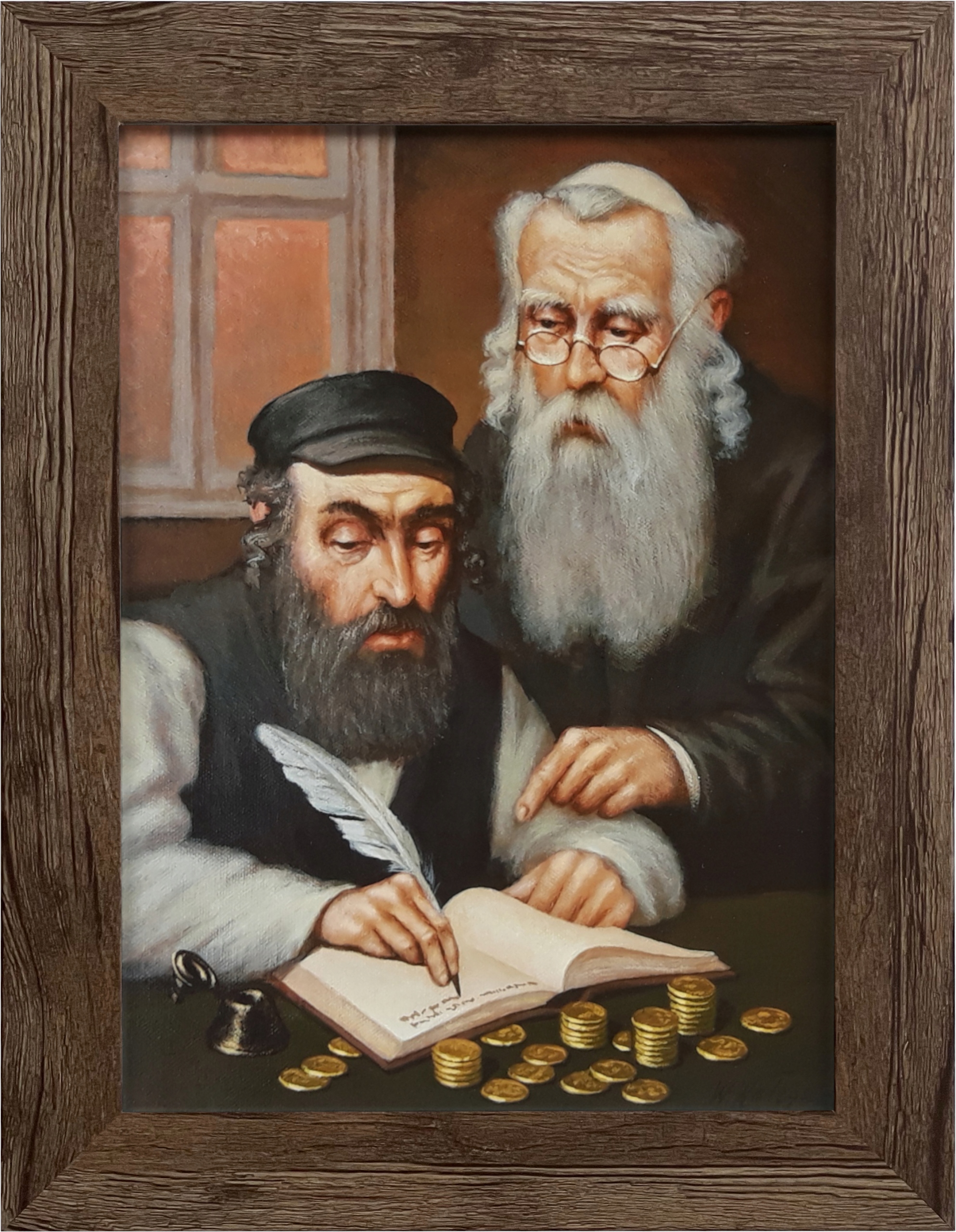 

Obraz 29x22 Żyd Liczący Pieniądze Dębowa Rama