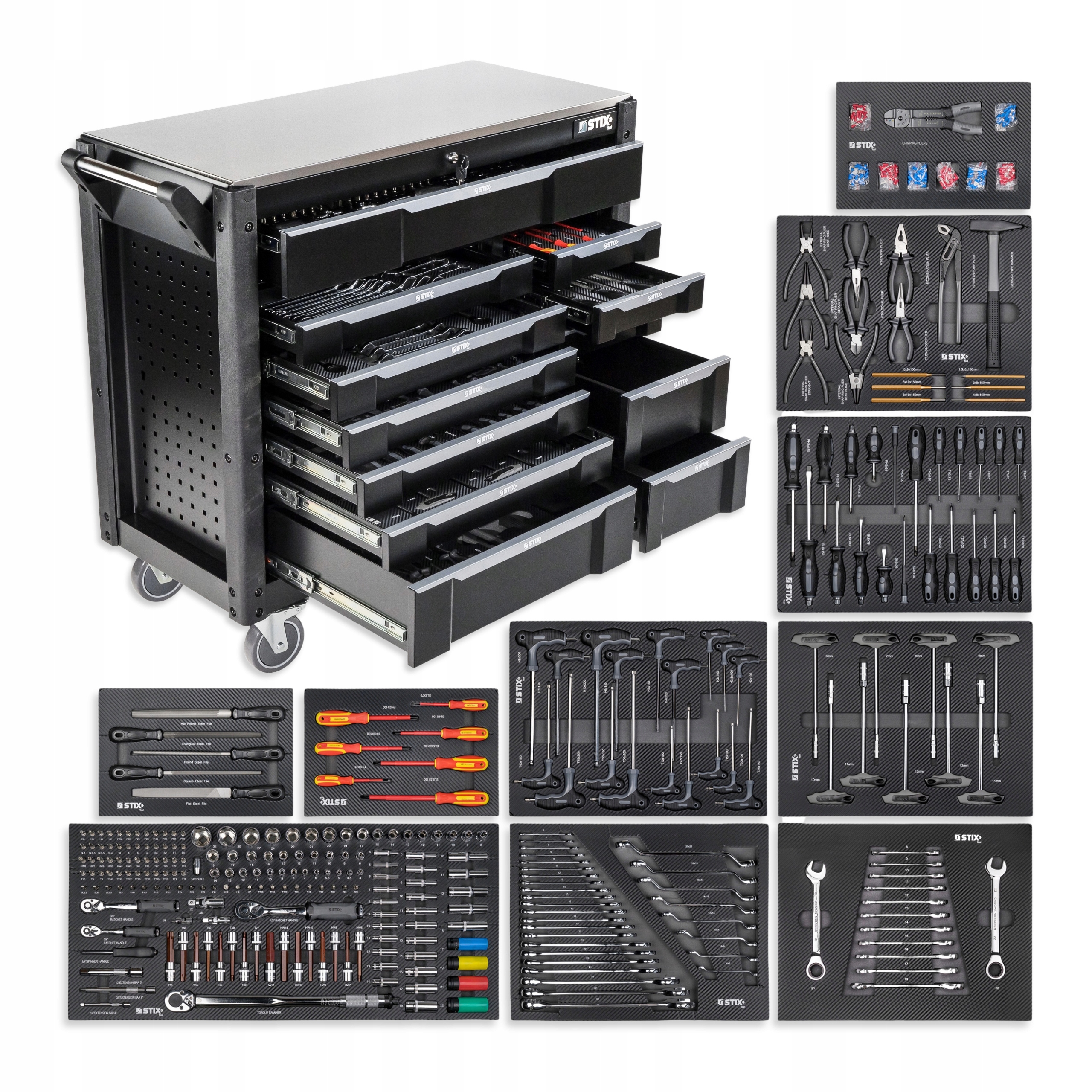 Profesionální Skříňka Servisní Vozík Na Nářadí 12 Zásuvek Nářadí 451 Ks