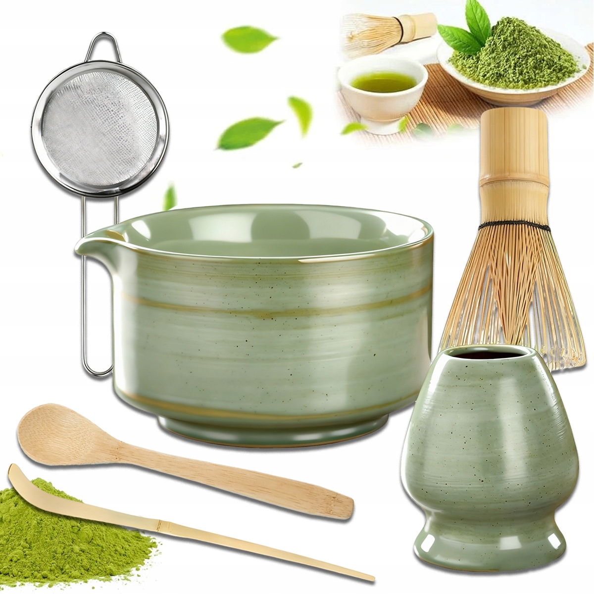 Levně Sada Štětců Na Čaj Podstava Pod Chasen Pro Matchu Keramická 6V1