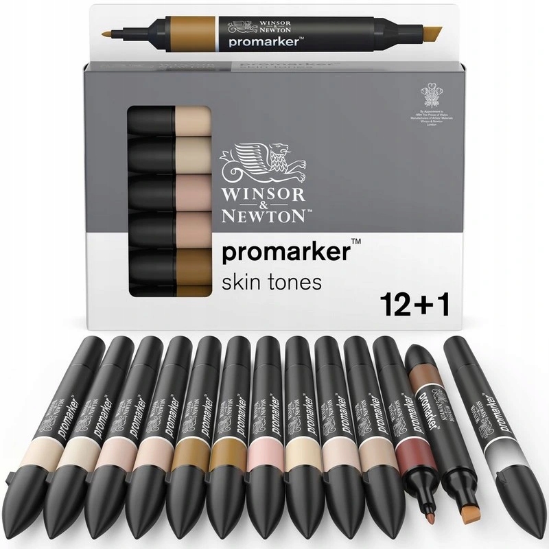 Lihové fixy Winsor & Newton Promarker Fine & Chisel, 12+1ks Skin Tones
