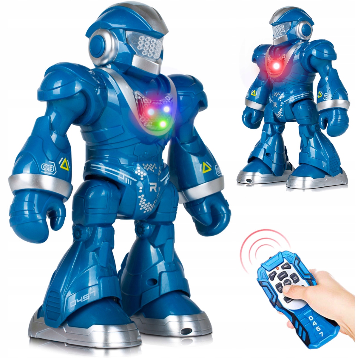 DUŻY ZDALNIE STEROWANY ROBOT Pilot R/C do programowania CHODZI TAŃCZY LED Kolor dominujący odcienie niebieskiego