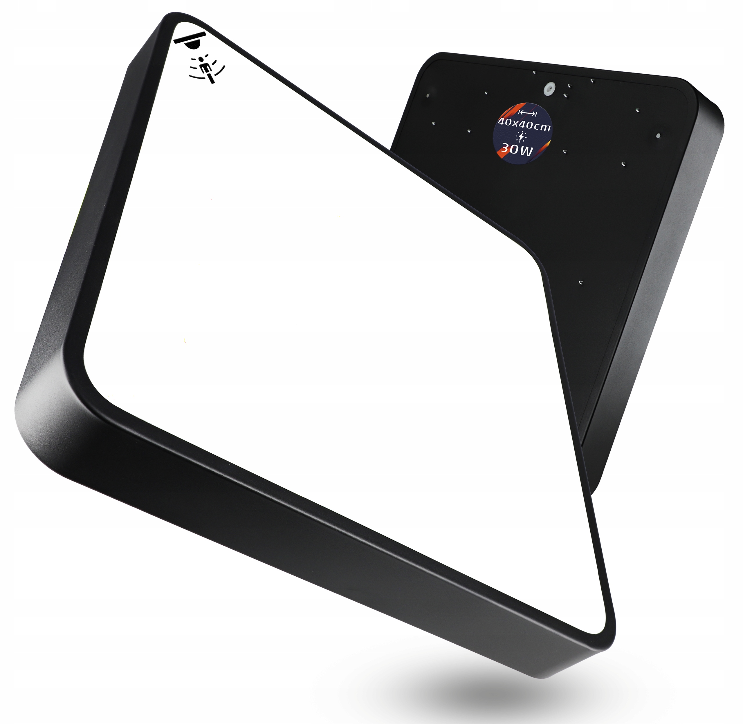 Lampa Led Sufitowa Plafon Kwadrat Czarny 40cm 30W z czujnik ruchu zmierzchu