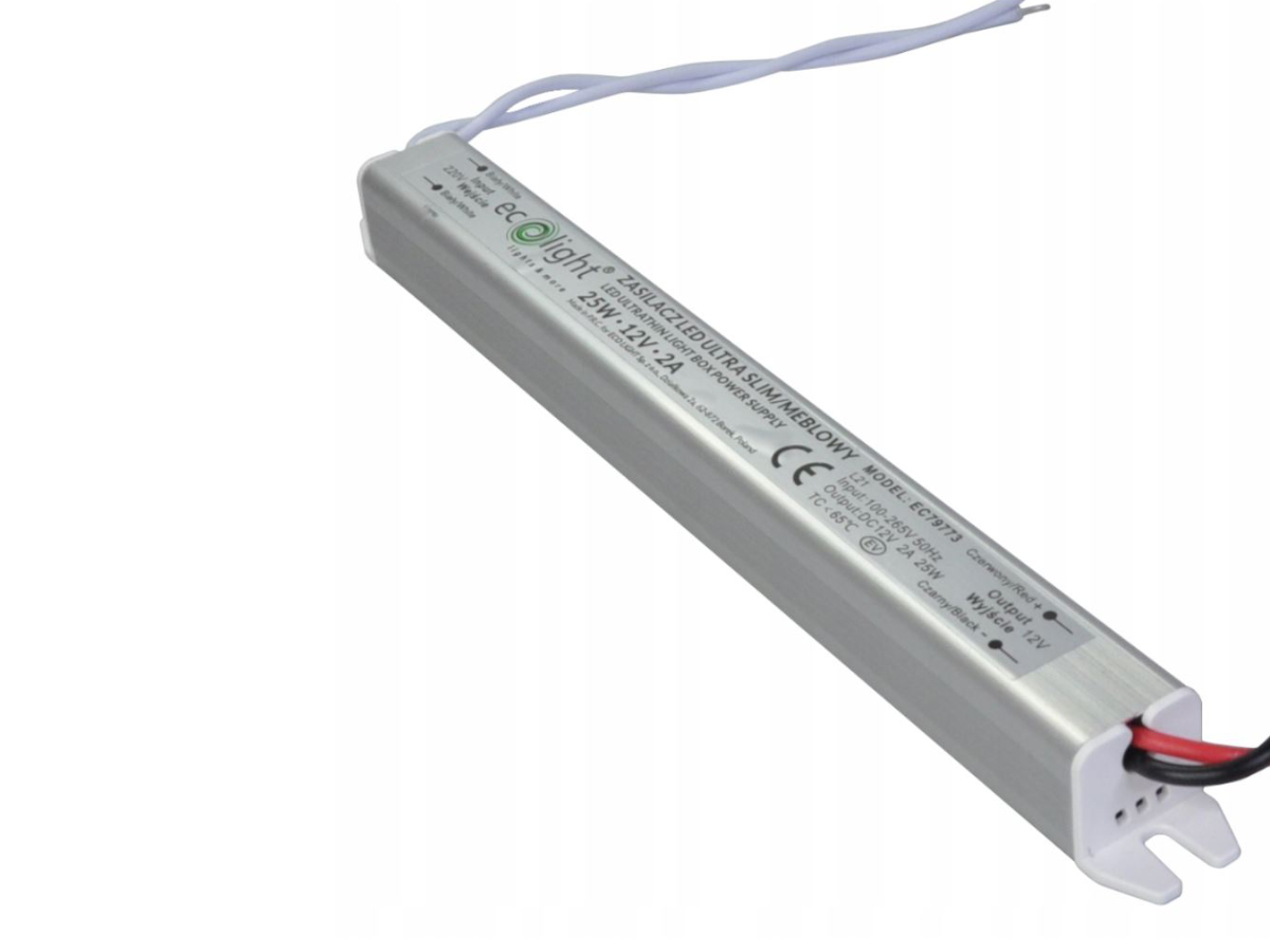 Zasilacz LED Slim 24W 2A 12V Transformator Meblowy Montażowy do Taśm Waga produktu z opakowaniem jednostkowym 0.2 kg