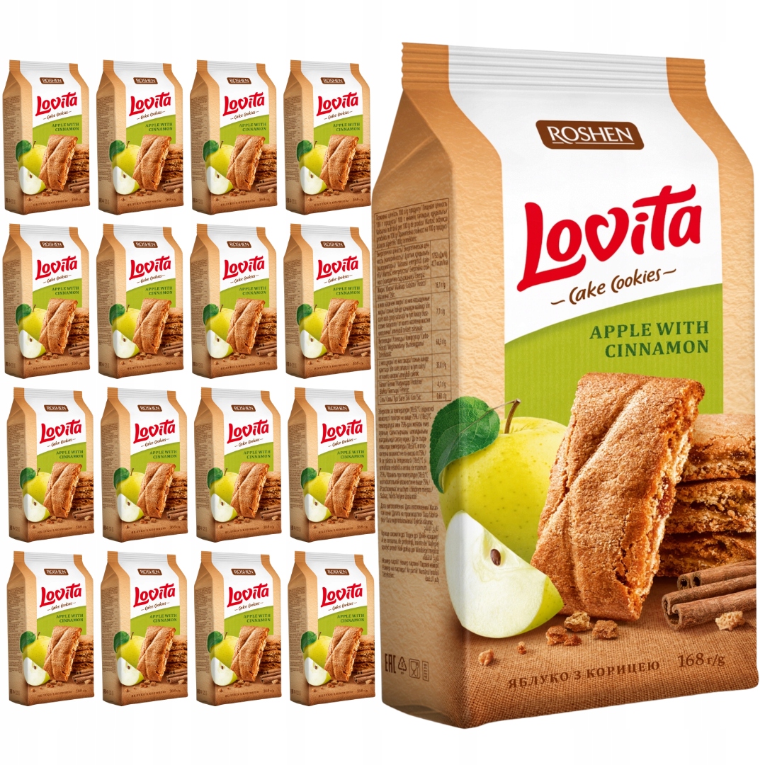 Levně Roshen Lovita Cake Cookies sušenky s jablky a skořicí 168 g x 16 kusů