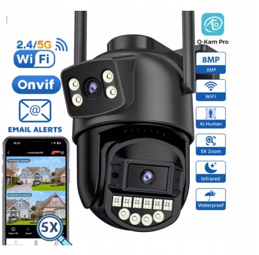 Wifi Kamera Čierna O-kam Pro Dvojitý Objektív Dve Infračervené Kamery