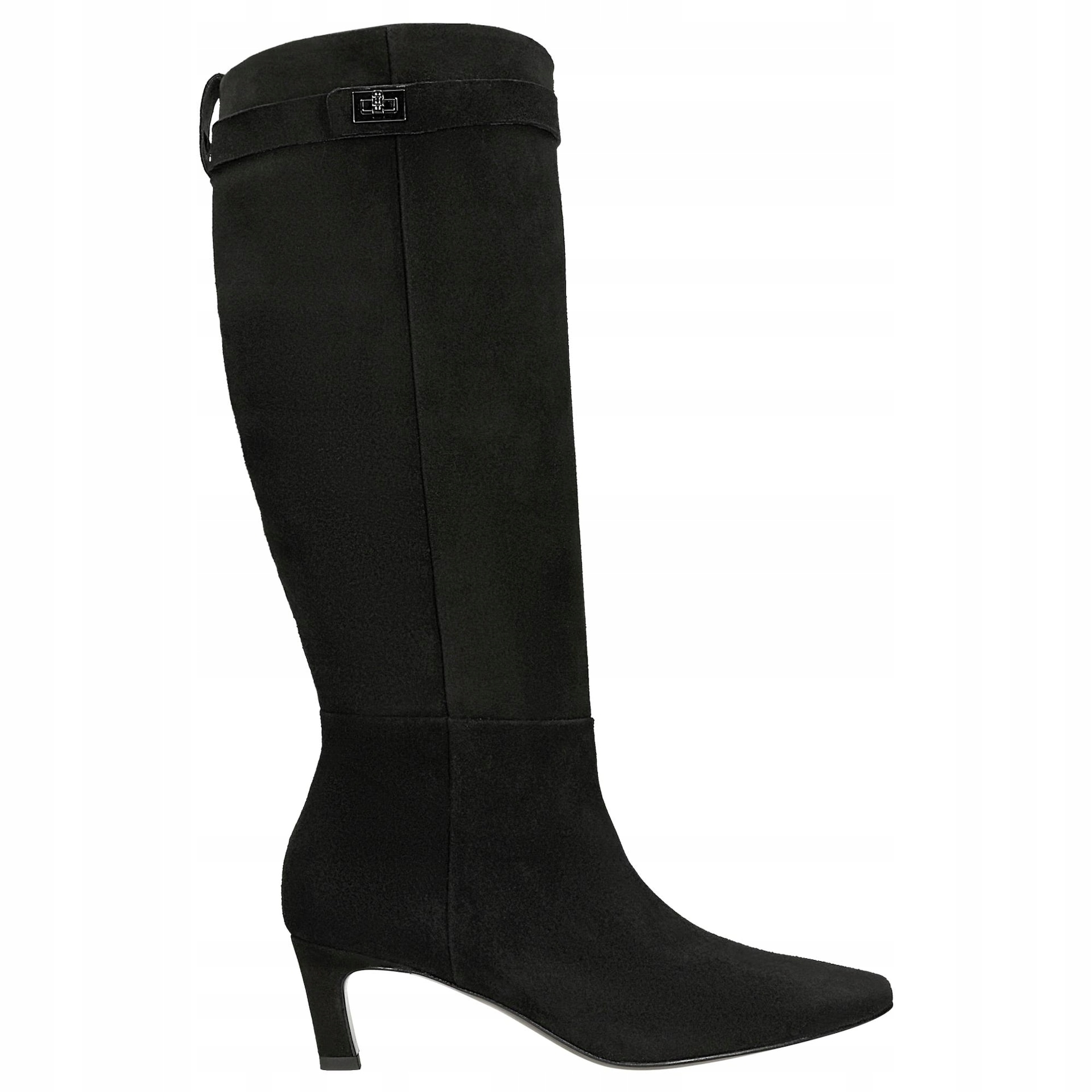 Černé velurové kozačky na nízkém podpatku, velikost vel.