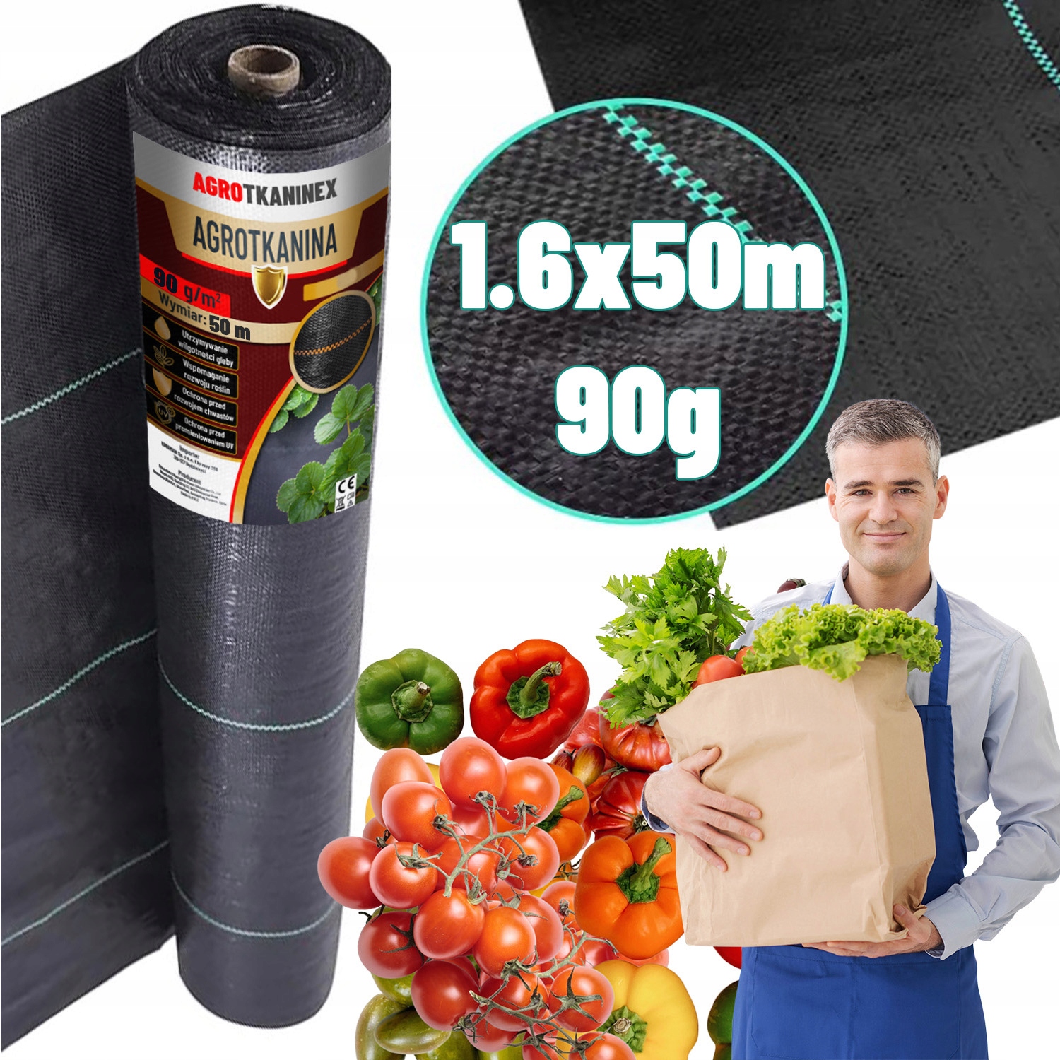 Gruba Agrowłóknina Antychwastowa 90g Agrotkanina 1,6x50m Czarna na Chwasty