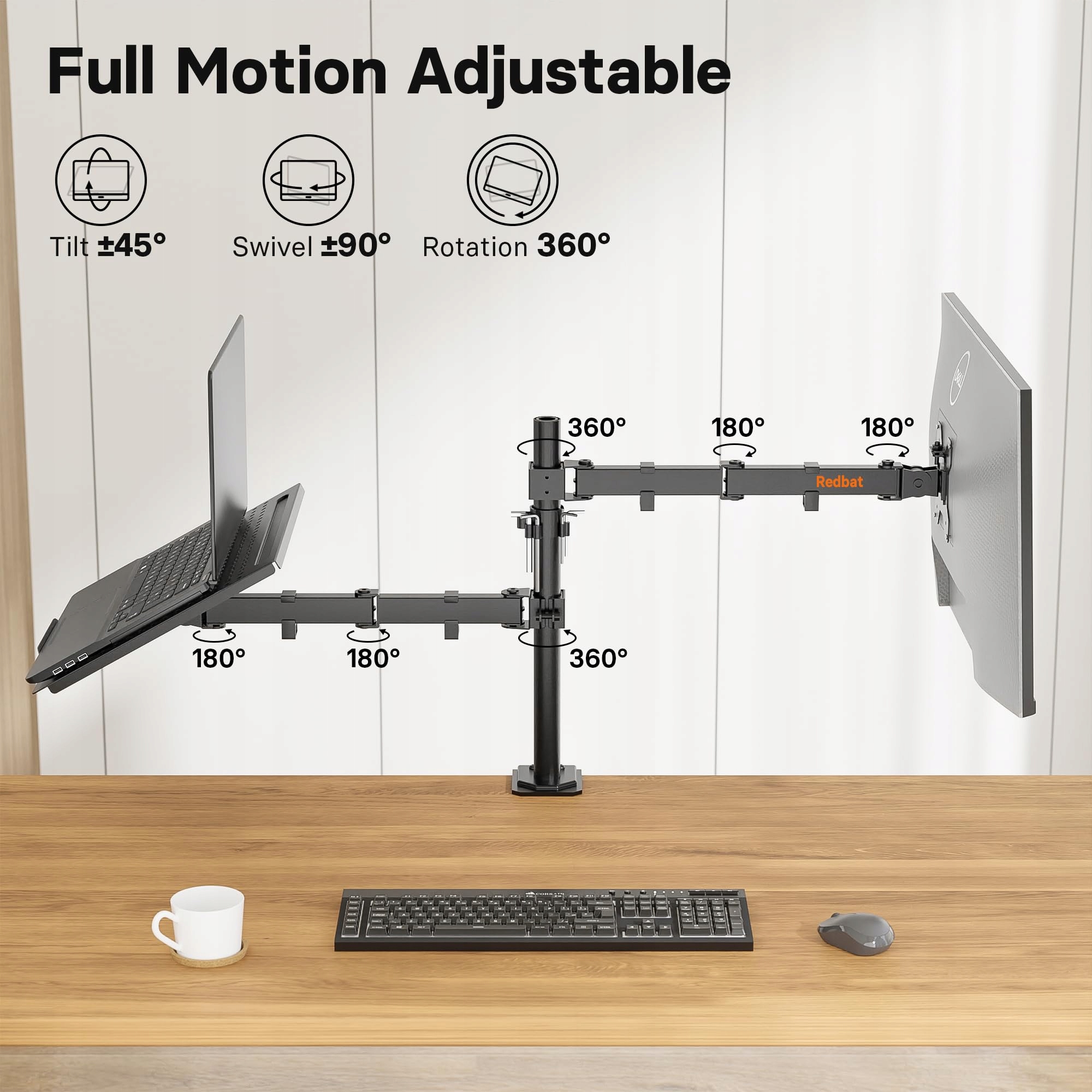 REDBAT UCHWYT NA MONITOR Z PÓŁKĄ NA LAPTOPA DLA 13-32 CALOWYCH EKRANÓW — miniatura 4