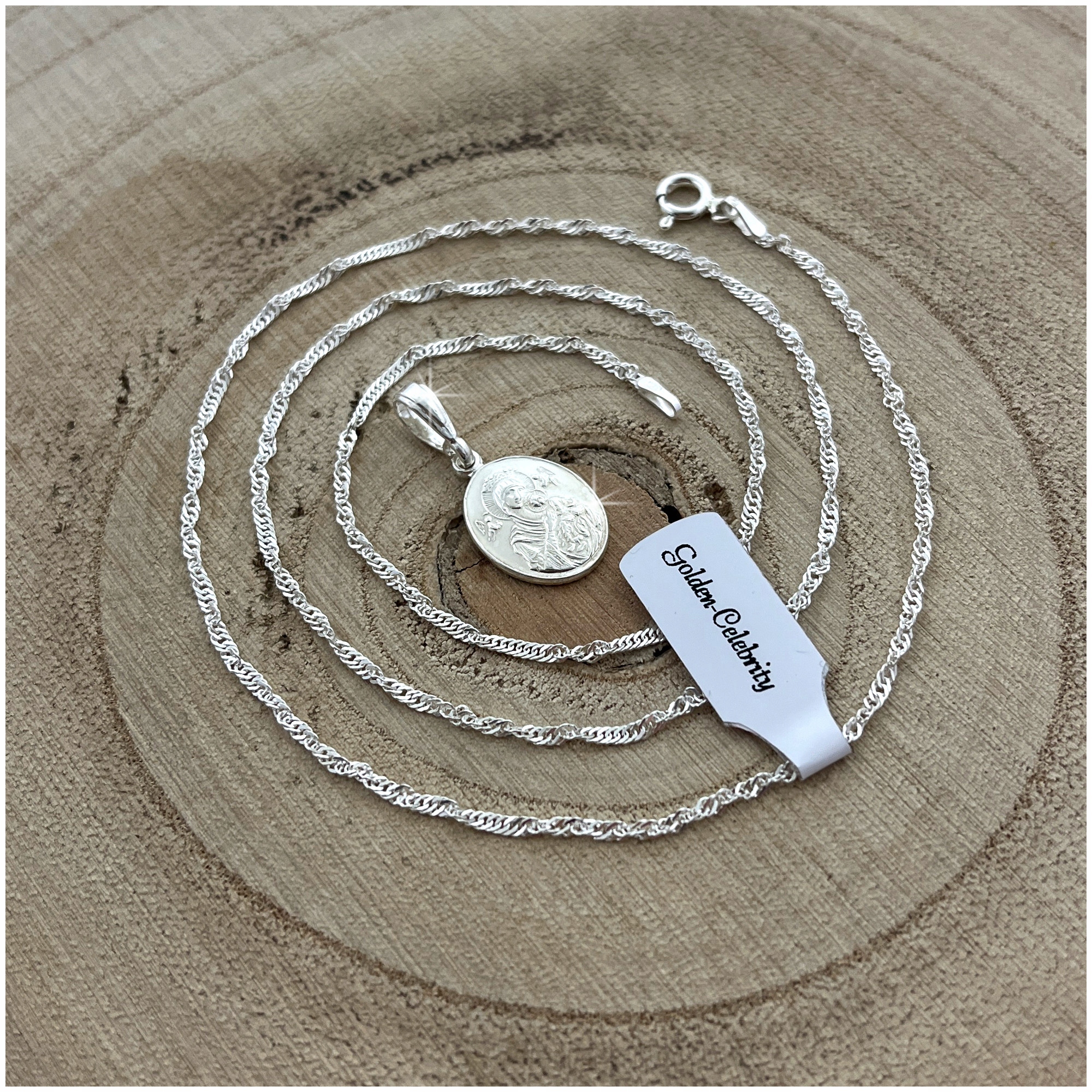 SREBRNY NASZYJNIK KOMUNIJNY ŁAŃCUSZEK MEDALIK 925 DLA DZIEWCZYNKI + GRAWER Stan opakowania oryginalne