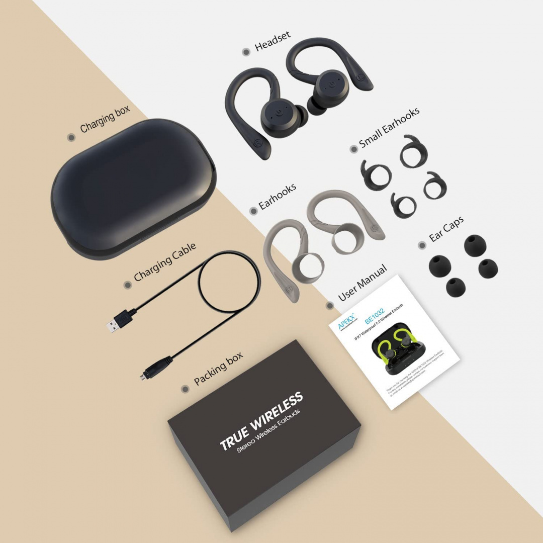 SŁUCHAWKI SPORTOWE BEZPRZEWODOWE DOUSZNE BLUETOOTH Kolor dominujący czarny