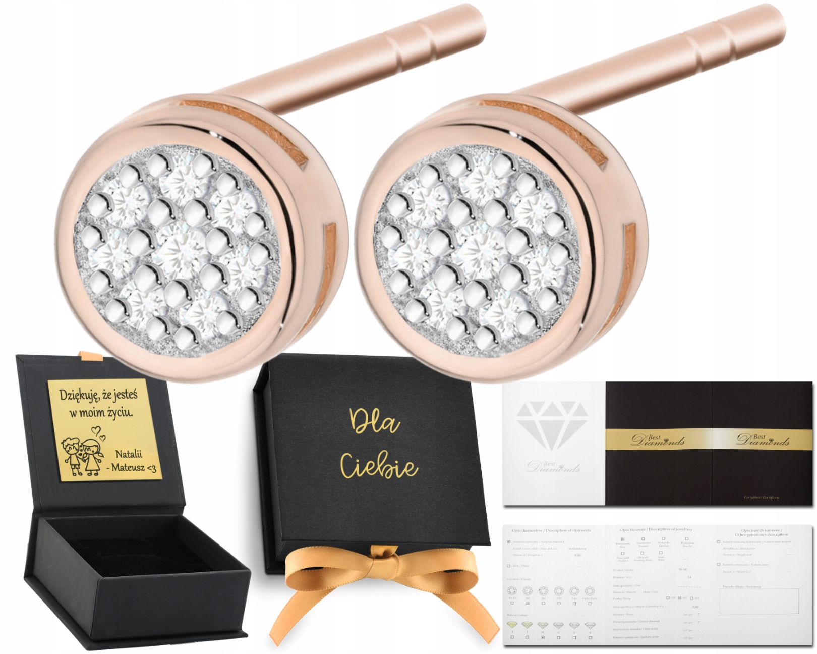 Náušnice Z Růžového Zlata S Brilianty 0,09 Ct 585