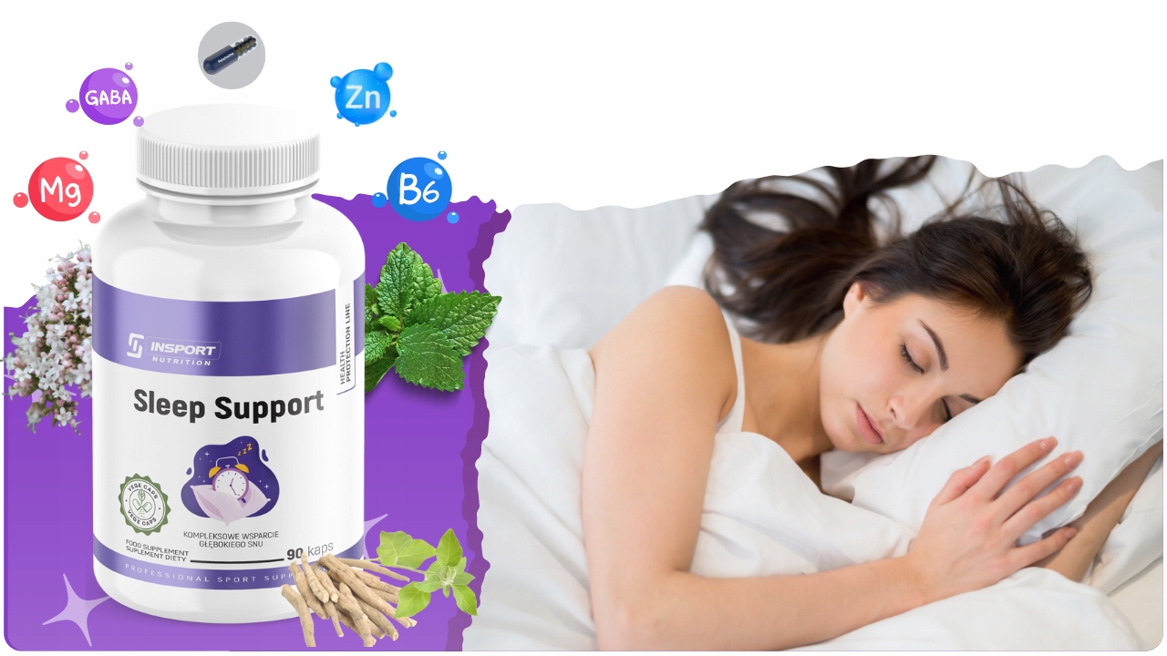 SLEEP SUPPORT 90 kap REDUKCJA STRESU MELISA ASHWAGANDHA GABA SEN | INSPORT Marka Insport Nutrition