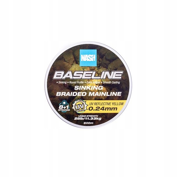Nash Baseline Sinking Braid Uv Yellow 25lb 600m Plecionka