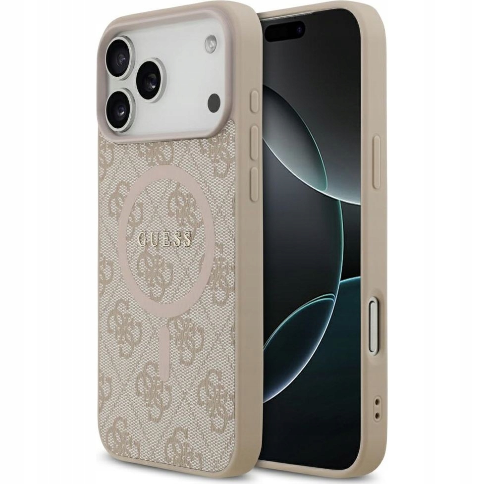 Pouzdro Guess Pu Leather 4G MagSafe se zlatým rámem pro iPhone 17 Pro Max Pink