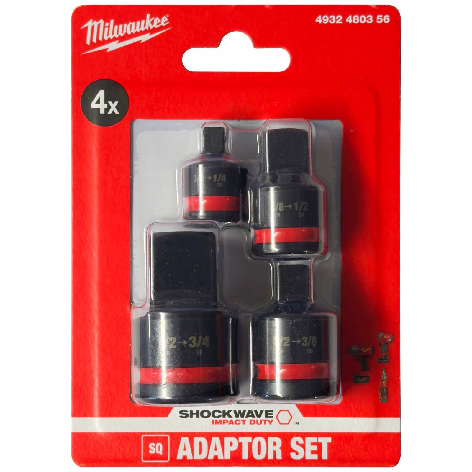 Zestaw Adapterów Udarowych Hex 1/2'' 3/4'' 3/8'' 1/4'' Milwaukee 4932480356