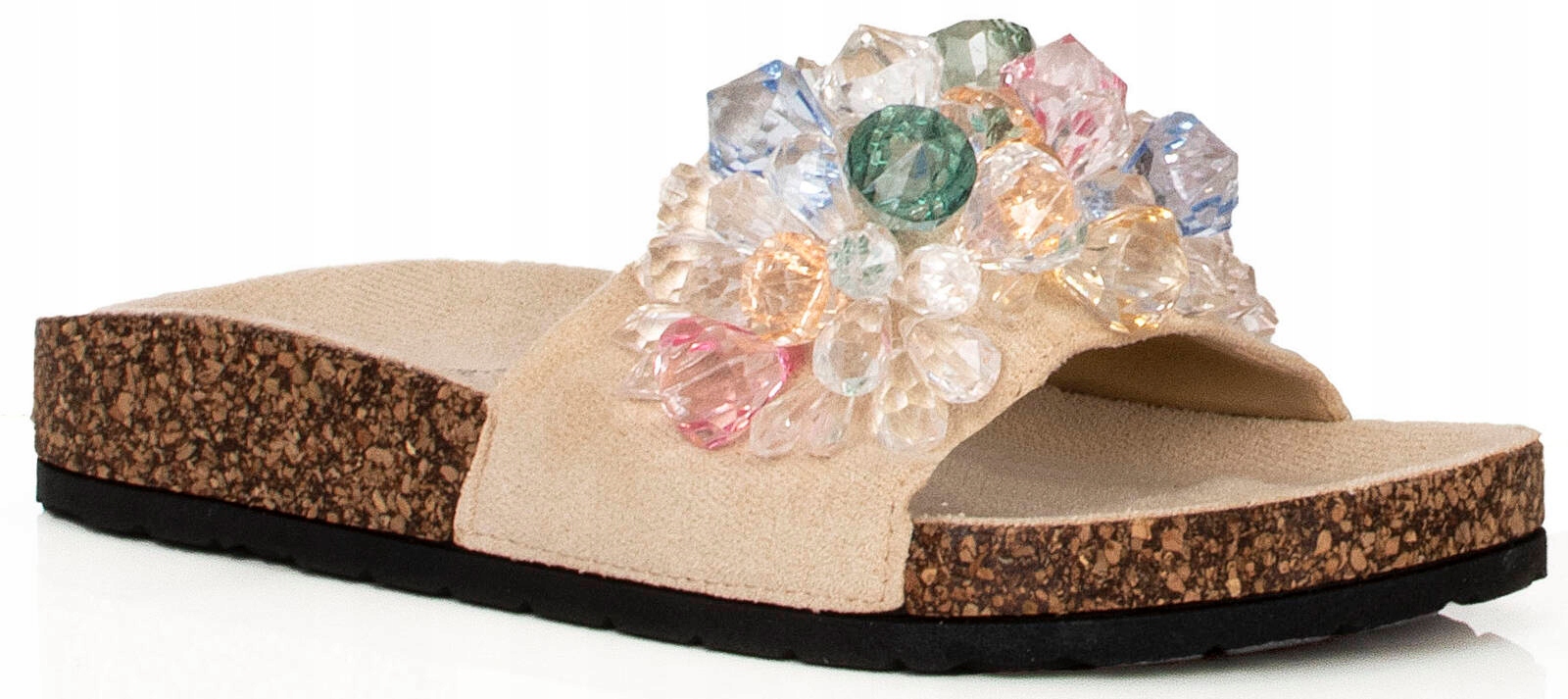 KLAPKI DAMSKIE BEŻOWE ZAMSZOWE Z KRYSZTAŁKAMI 38 Marka inna