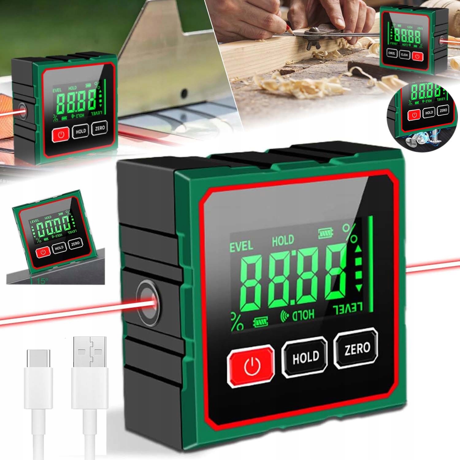Laserový Úhloměr Digitální Inklinometr 360° Usb Nabíjecí Magnetický LCD