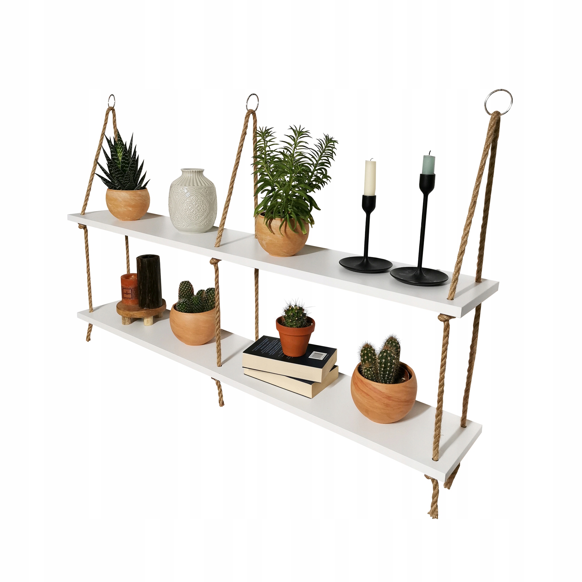 Wiszące półki na sznurkach, białe 120 cm,loft,boho