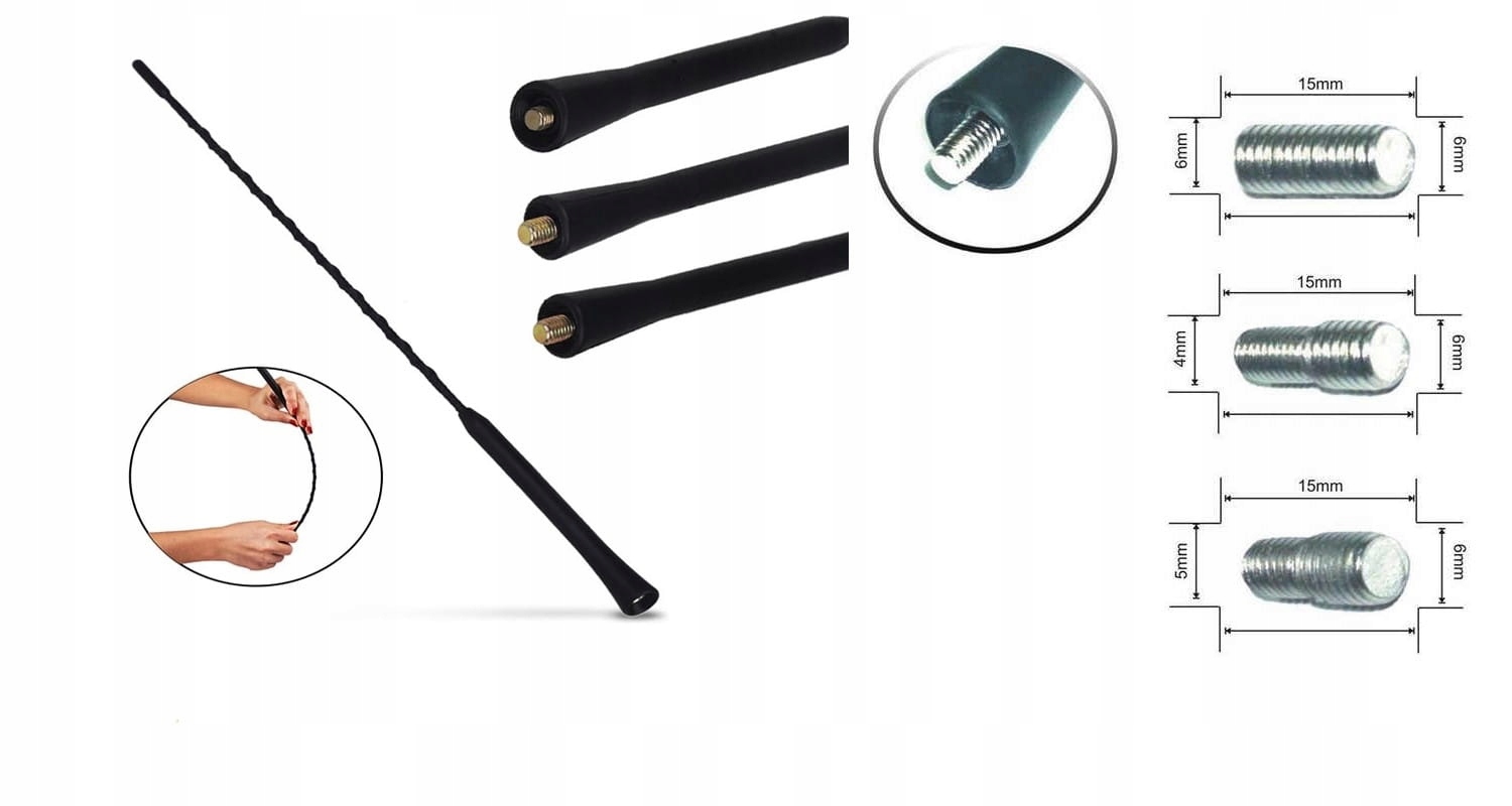 Maszt anteny samochodowej gwint M5 z redukcjami5/6