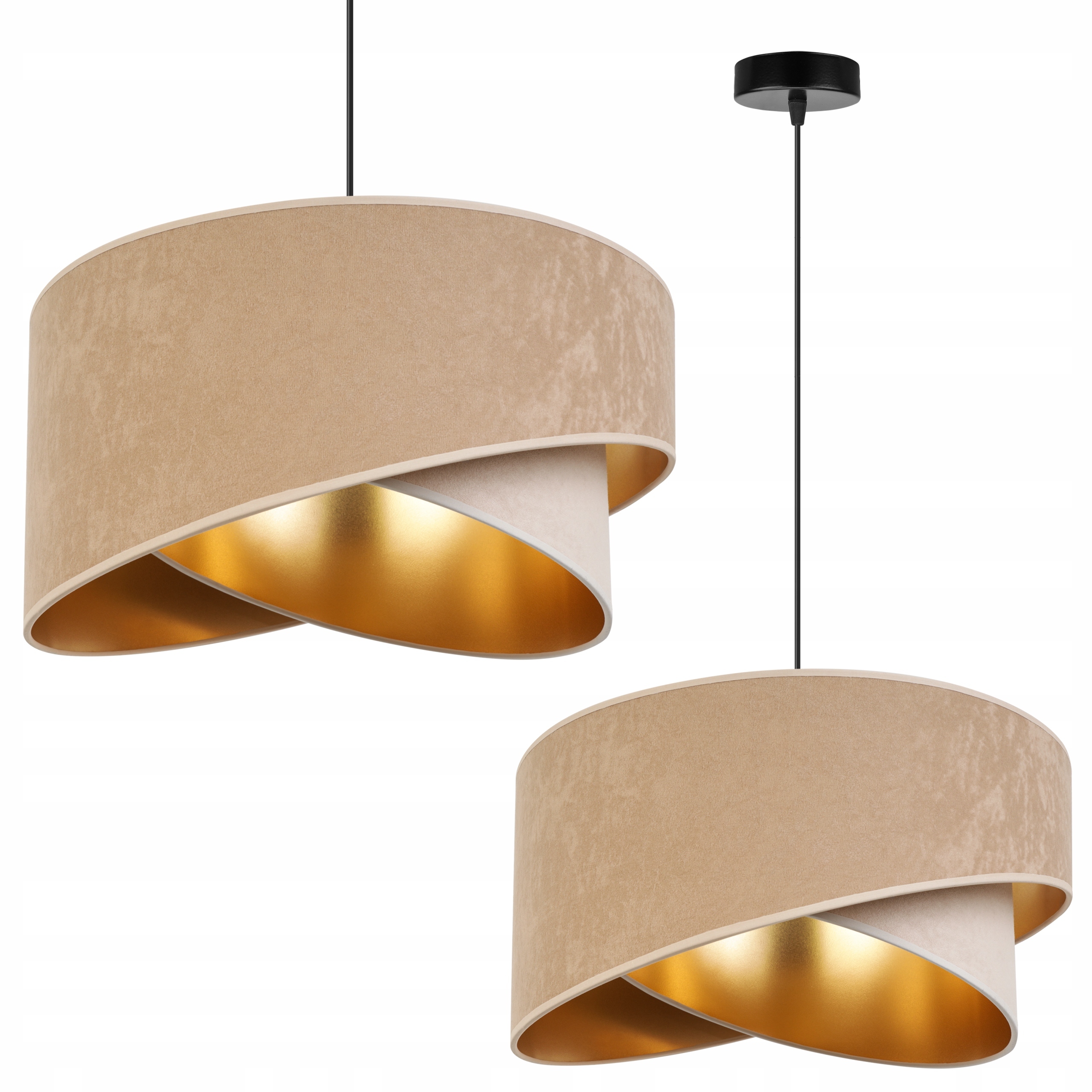 Závěsné Stropní Svítidlo S Jedním Glamour Lustrem, Zlaté Stínidlo Nad Stůl