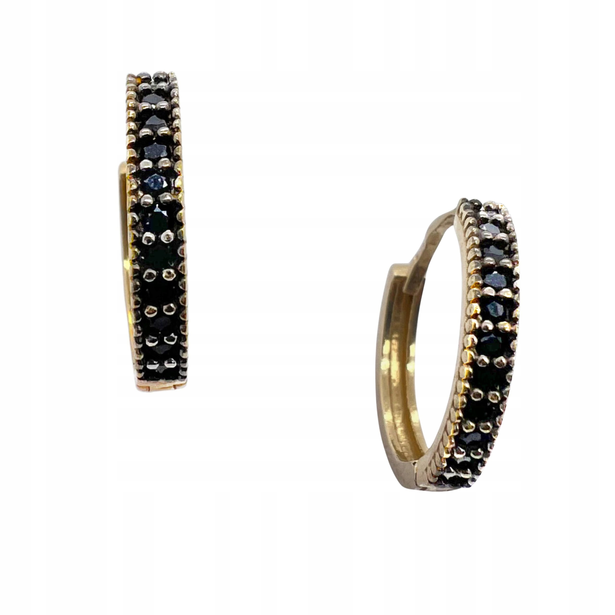 Náušnice Zlaté Ryzost 585 Černé Zirkony Kulaté Kruhy Zacvakávací Tyčinka