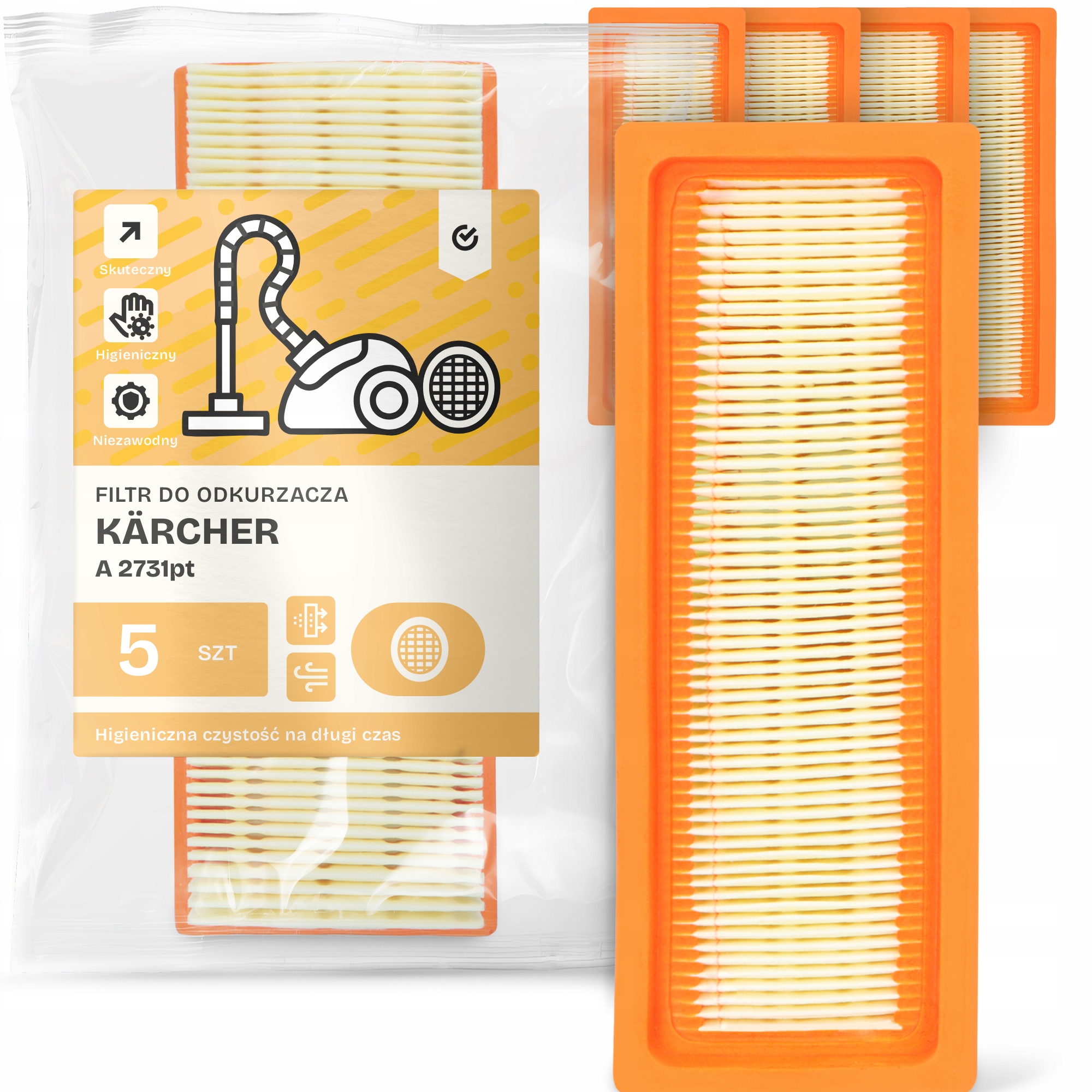 5 x Vzduchový Filtr pro vysavač Kärcher A 2731pt Omyvatelný Silný Em-w