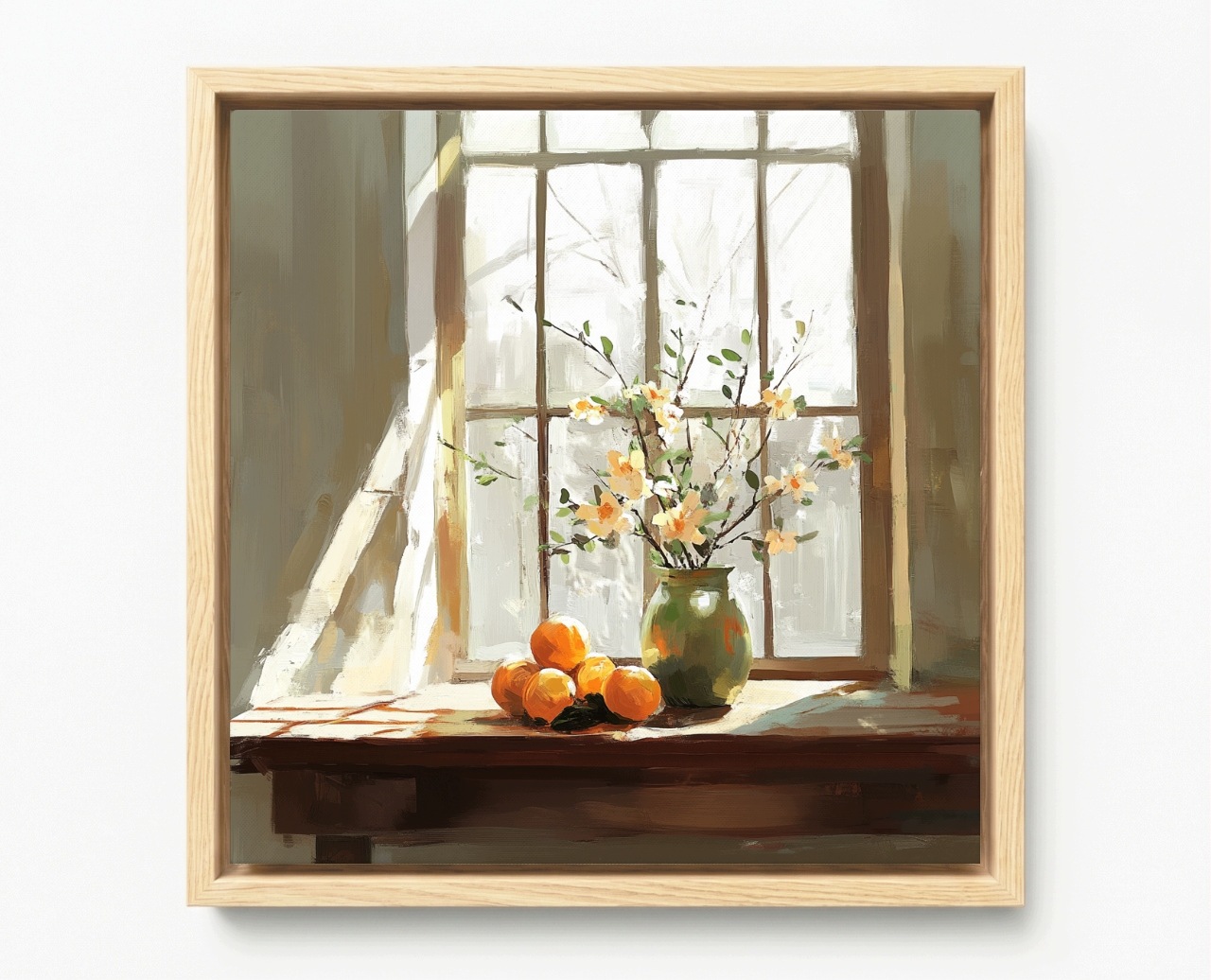 Obraz Rám Americký Box Okno Květiny Váza Ovoce Pomeranče Dekorace 80x80
